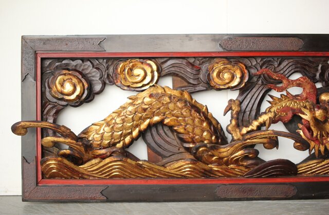 欄間額龍厚彫彫刻アンティーク骨董