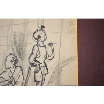 木村荘八 時代小説挿絵 肉筆原画 木村初枝鑑定額装 Z471｜骨董店