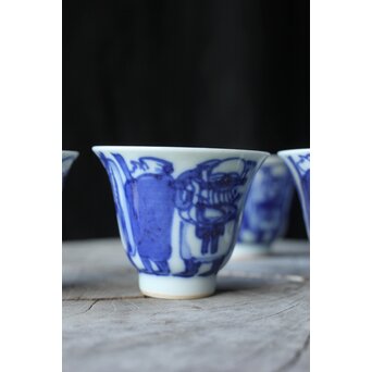 倣 青木木米/聾米 九谷 幡山造 染付 賢人図 煎茶器揃 急須 茶碗 5客 湯