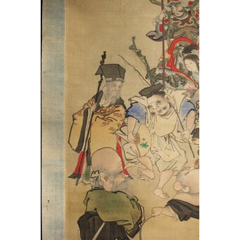 旧蔵 時代物 名家 瀋周 人物絵 肉筆画・絹布絵 掛け軸 旧蔵 時代物