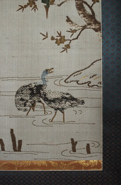 竹屋町刺繍 鳥図 掛軸 Z621｜骨董店 のびる 古美術 骨董 和風建具 蔵戸