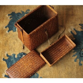 竹編提藍 茶籠 U355｜骨董店 のびる 古美術 骨董 和風建具 蔵戸 買取の
