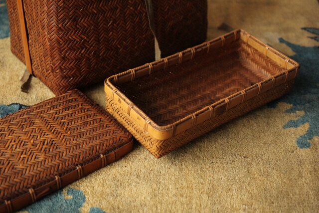 竹編提藍 茶籠 U355｜骨董店 のびる 古美術 骨董 和風建具 蔵戸 買取の