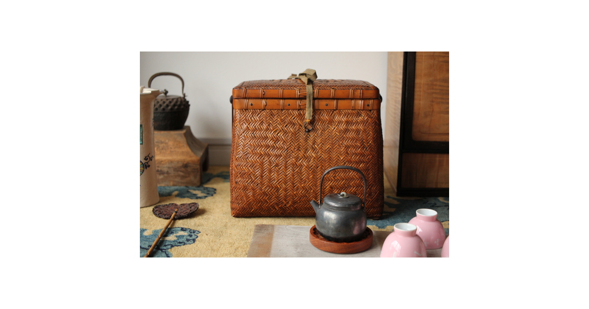 煎茶道具】提籃籠 人物彫 提手 竹編 古美術 骨董 【公式通販】