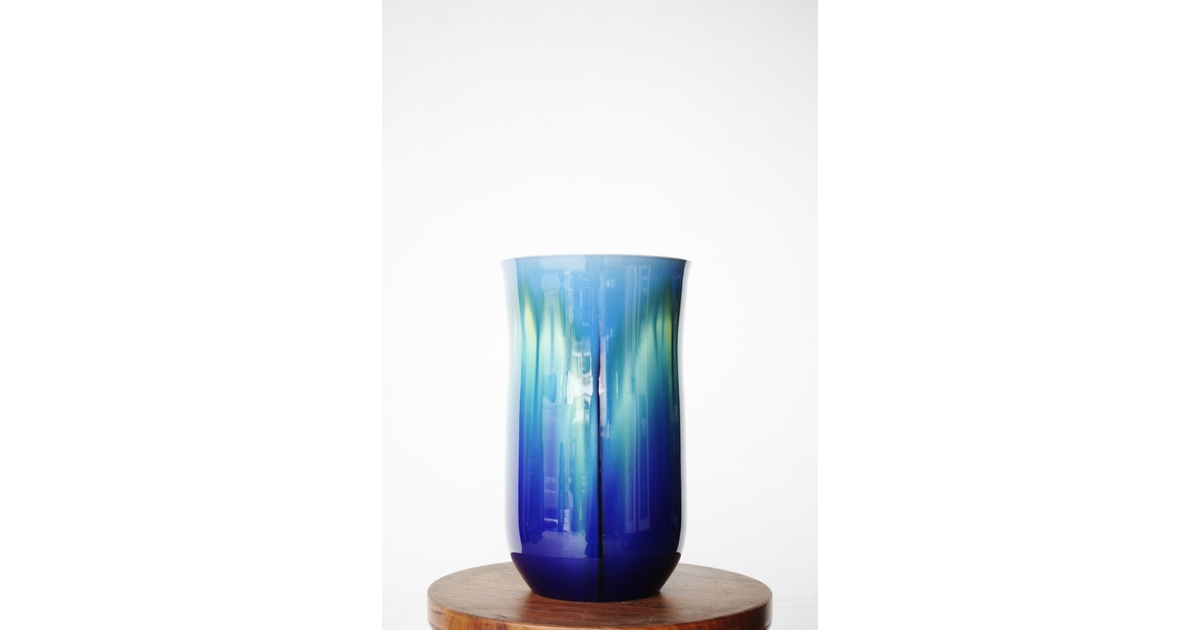 三代 人間国宝 徳田八十吉 (正彦銘)彩釉 花入 21.5㎝ 管理T34 三代目