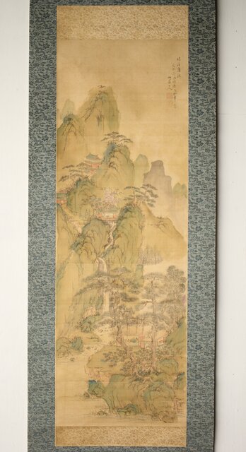 真作/藤本鉄石/鐵石/淡彩山水図/山水図//掛軸☆宝船☆AE-423 山水図