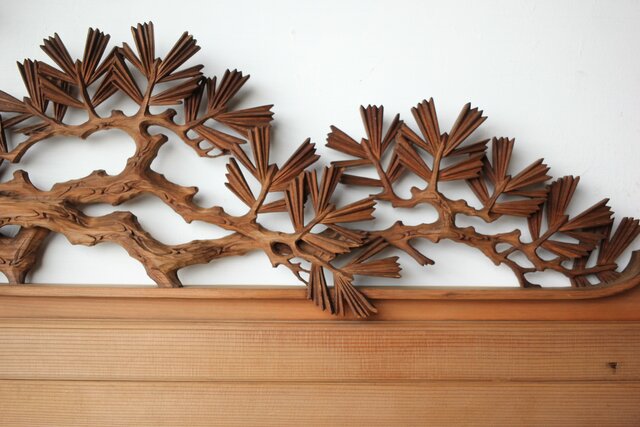 欄間 木彫り 彫刻 二枚組 松と鷲アンティーク 欄間 木彫り 彫刻 二枚組