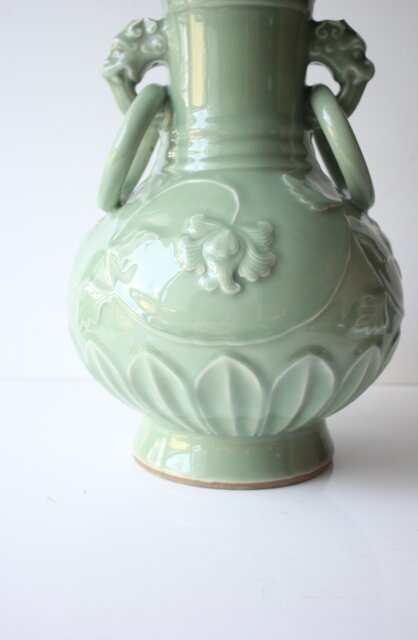 加藤渓山 天龍寺青磁 耳付花瓶 共箱 耳付 花入 花生 茶道具【