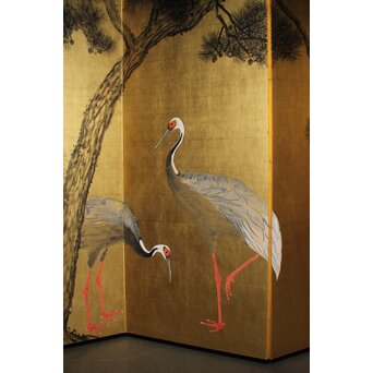荒木十畝 金地 鶴図 大屏風 Z972｜骨董店 のびる 古美術 骨董 和風建具
