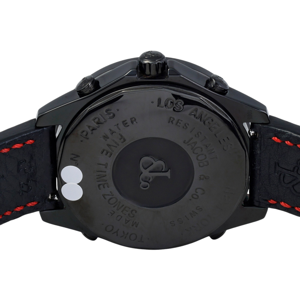 Jacob&co ブラックレザーバンド 20 ファイブタイムゾーン Jacob&co