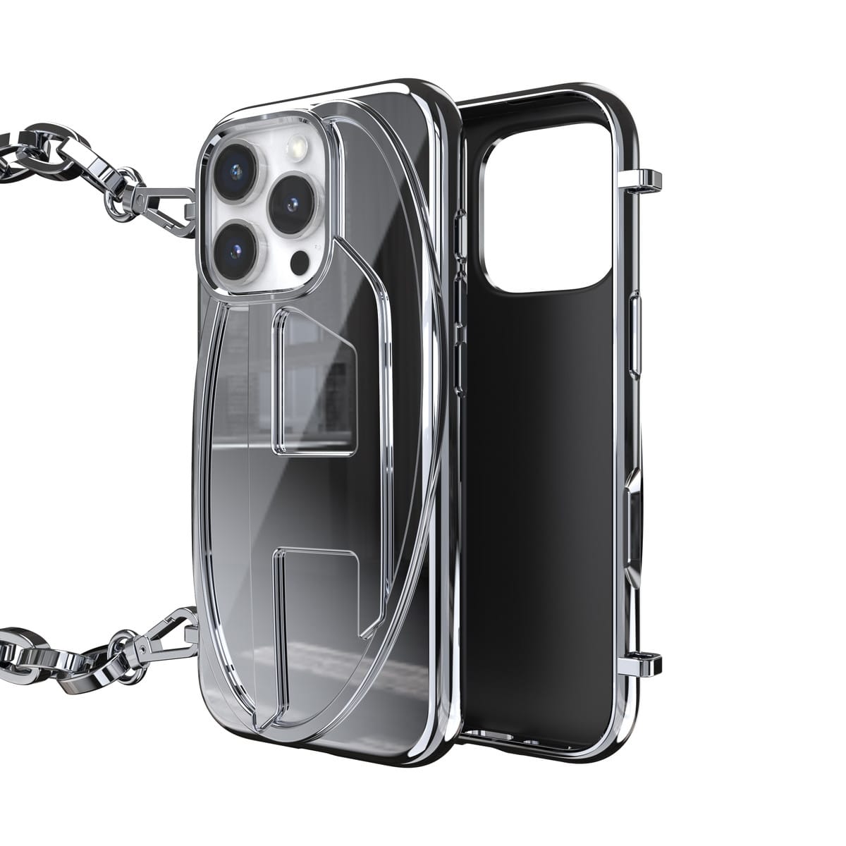 DIESEL[ディーゼル] iPhone 16 Pro Case Oval D GLOSSY CHAIN Silver