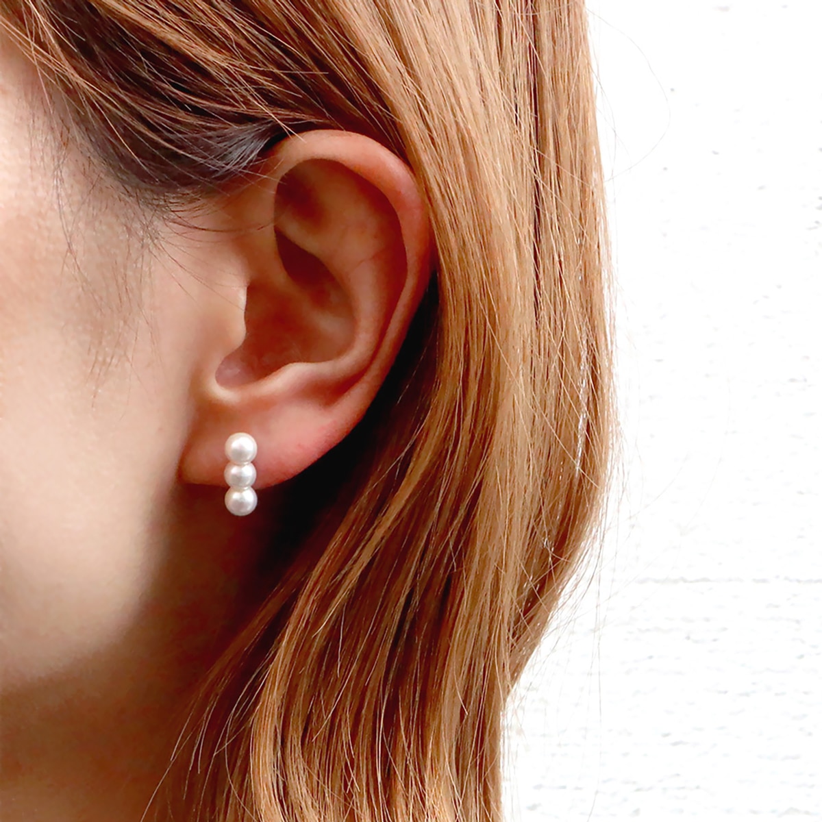 アコヤ真珠 パール 5.0-5.5mm 3連 ライン ピアス 〔ピアスポスト：直径