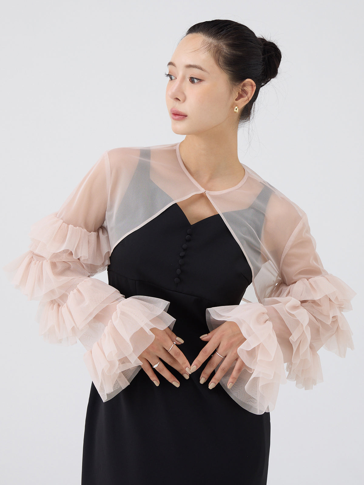 ラッフルスリーブチュールボレロSETキャミドレス