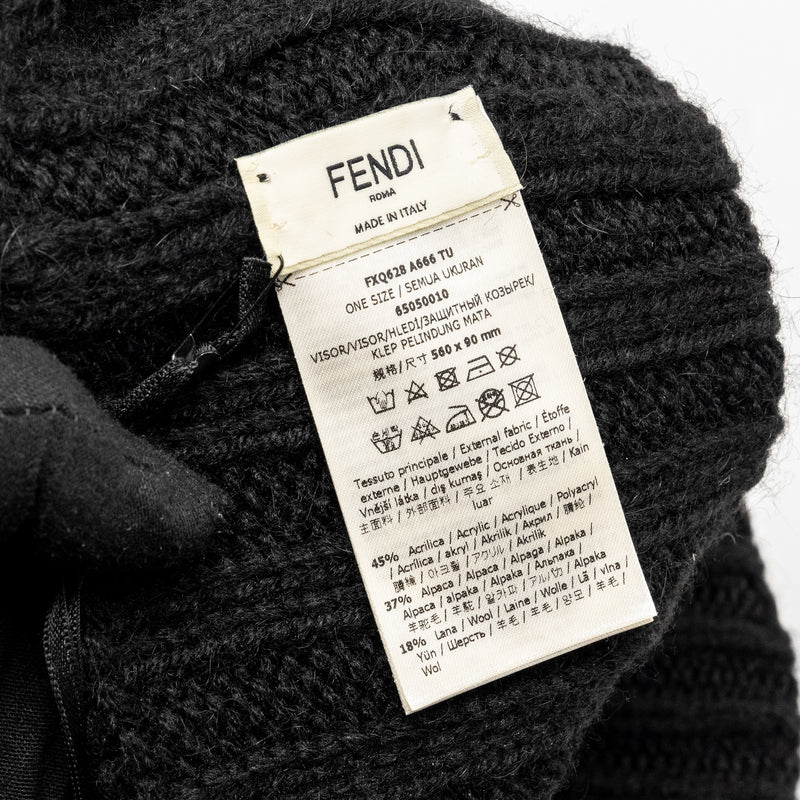 Fendi Mania Logo-Embroidered Knitted Headband Cap hat Alpaca/Wool Blac