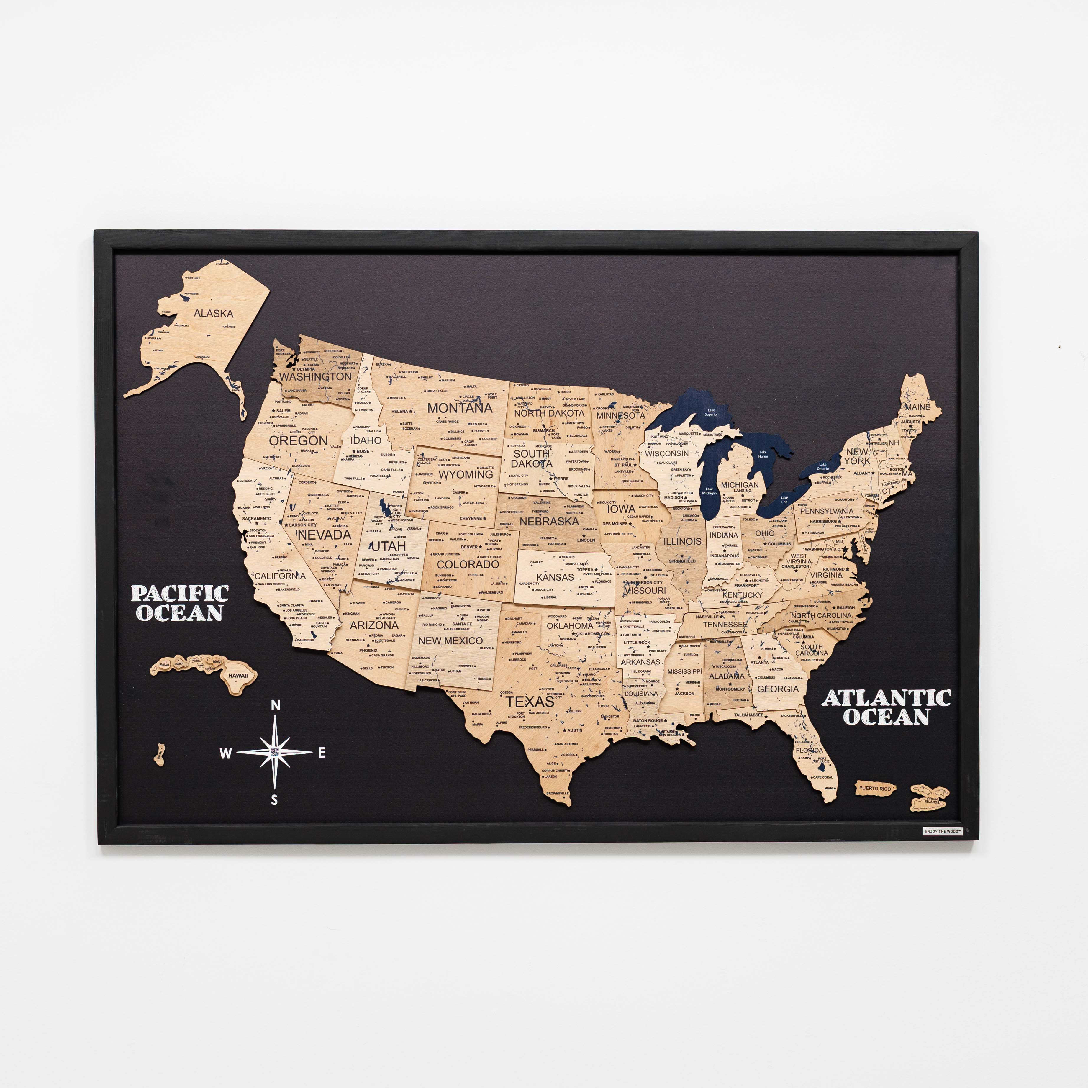 3D Wooden USA Map on Board Gold • Enjoy The Wood