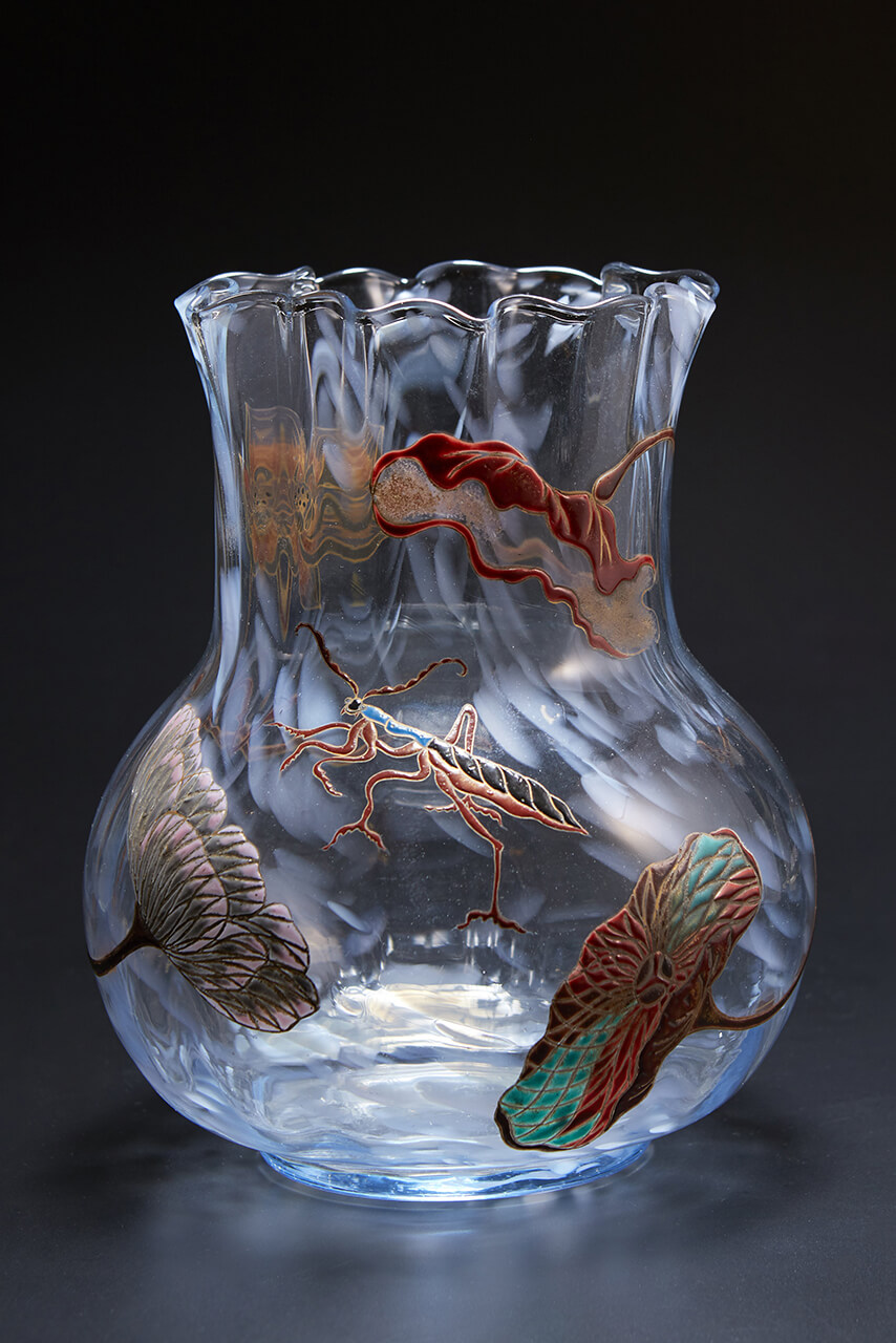 ◇美術館級◇エミール・ガレ/図鑑掲載作品/被せガラス花瓶/ウラン
