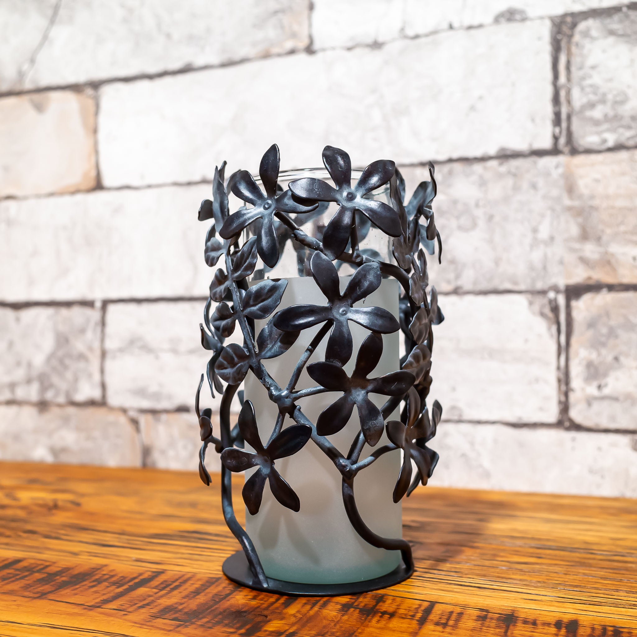 アイアン製 ガラス花瓶・フラワーベース ジャスミン スモーク