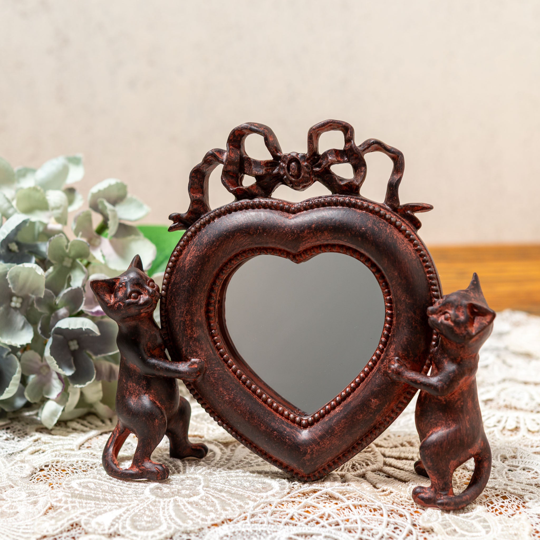 イタリア製 木製 ハンドペイント 壁掛け鏡 ウォールミラー ハート