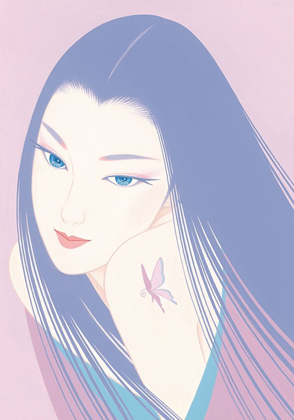 鶴田 一郎 紫の想い 希少 レア 美人画 ノエビア パズル 完成品 額付