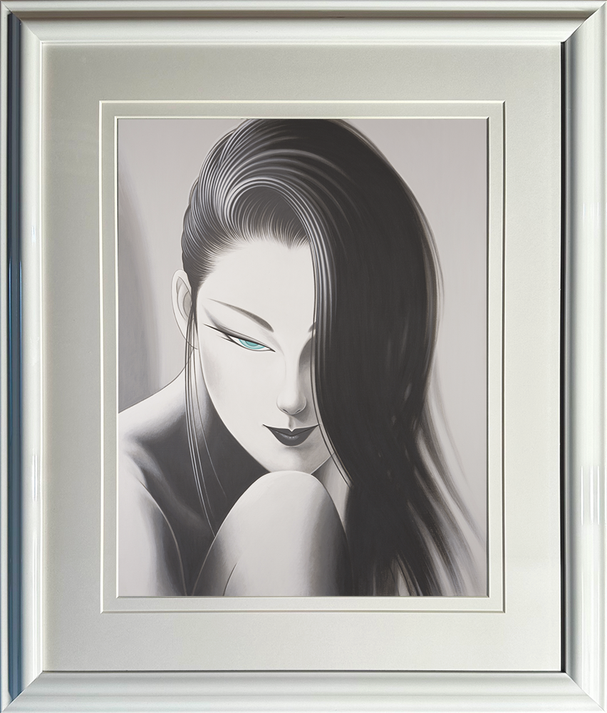 F6号】鶴田一郎【謎めいた視線】肉筆保証/表サイン・共シール有り/油彩/