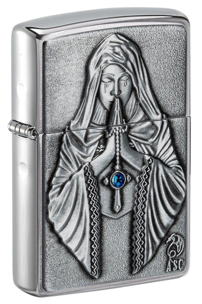 Zippo Lighter Brushed Chrome, Anne Stokes Gothic Prayer Emblem