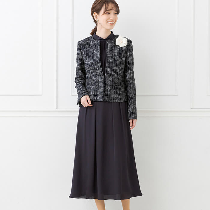 チェックツイードジャケットのセレモニースーツ 7号・オフホワイト