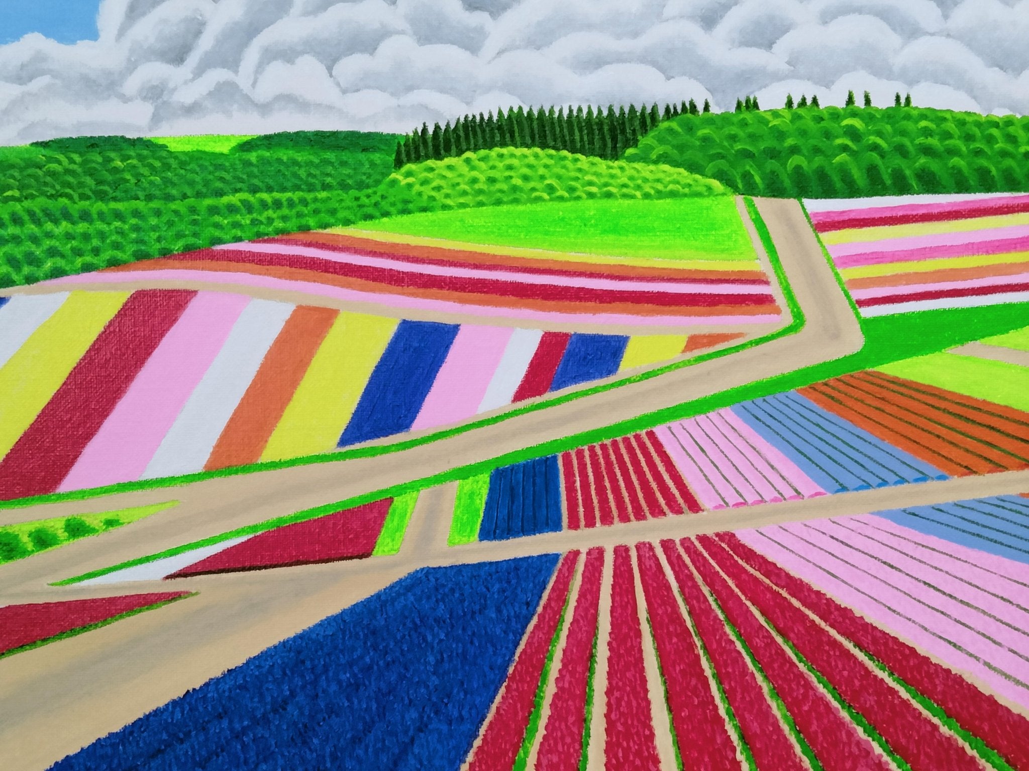 ☆美瑛・四季彩の丘・谷村一男肉筆油彩画・F6 ☆美瑛・四季彩の丘