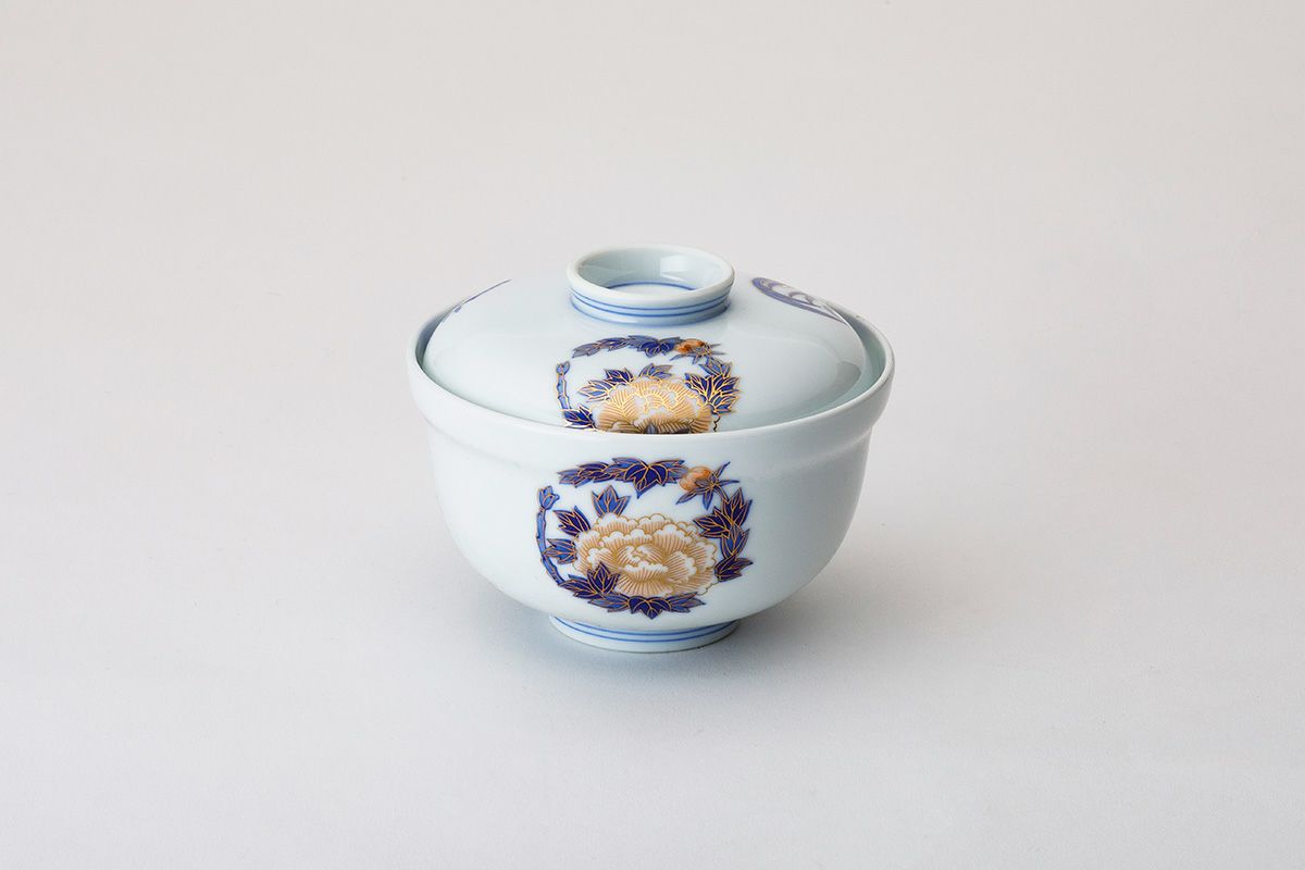 豪華絢爛 宝泉作 金襴手 青海波丸紋 平蓋碗 10客 有田焼 豪華絢爛 宝泉