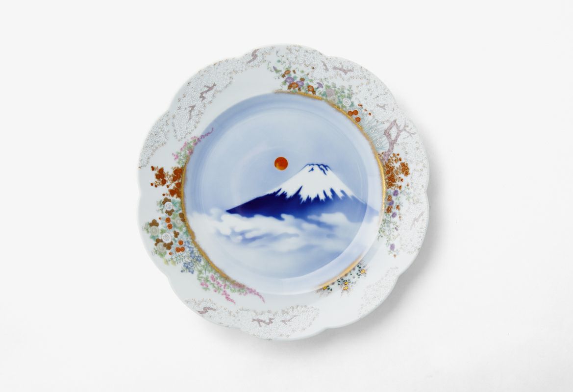 Amazon.co.jp: 日本のお土産 絵皿 波富士 富士山 青(額立付) : ホーム