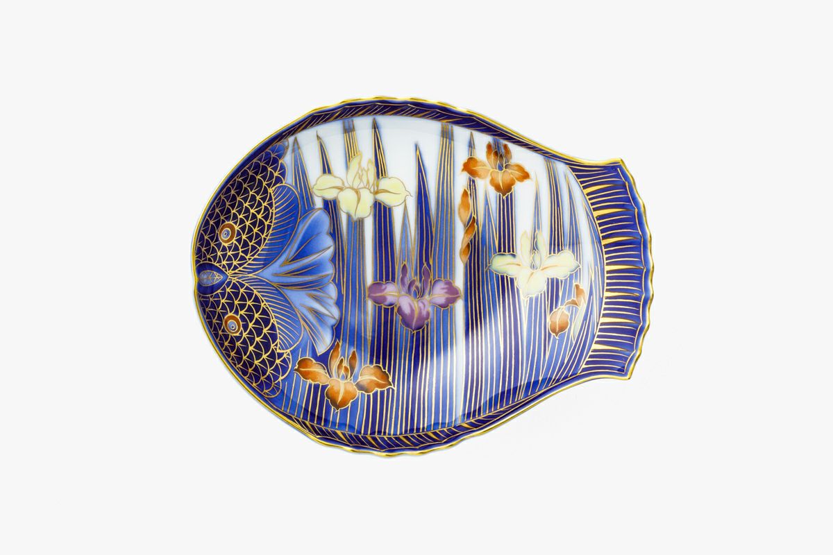 a-645 深川製磁 あやめと朝顔 飾皿 共箱 皿立付